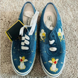 NWT Vintage Sebastino Embroidered Angel 
Denim Sneakers Flat Shoes size 8